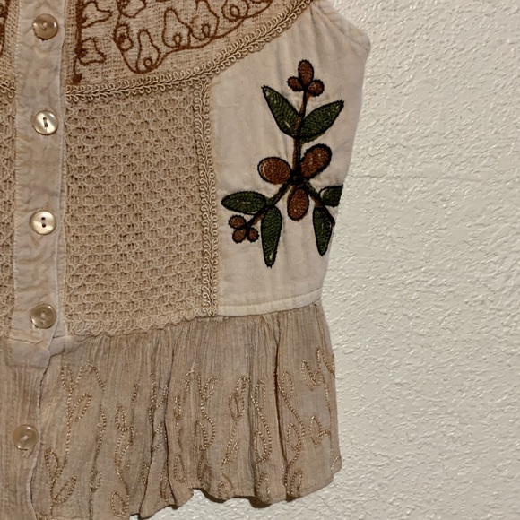 M.P.H. Top Sleeveless Blouse Tan Brown M Rayon Embroidered - Picture 3 of 16